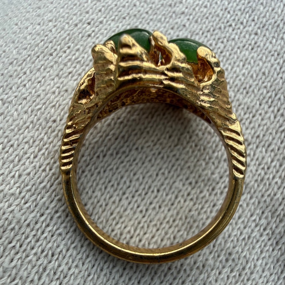 Vintage 14kt HGE Gold Green Faux Chalcedony Brutalist Statement Ring Size 6 - Picture 6 of 13